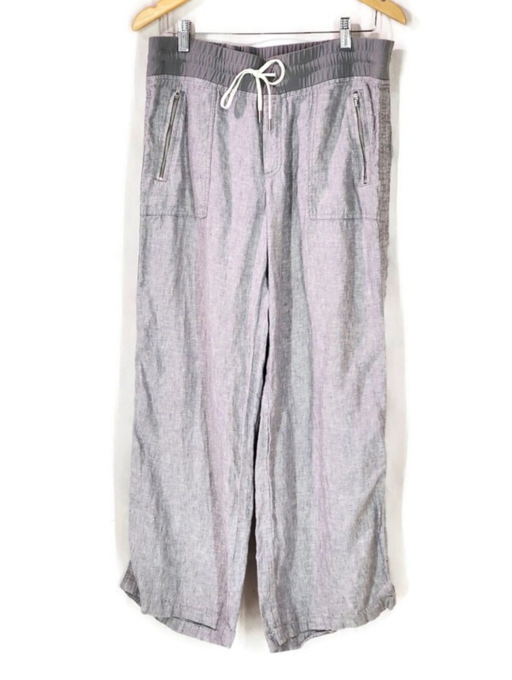 Athleta Cabo Linen Textured Wide Leg Pants Gray Size 12
